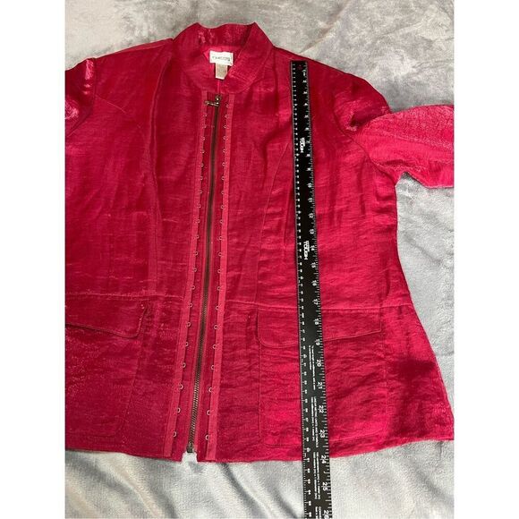 Chico's Blazer Womens 2 Large Red Hooked Neva Linen Blend Full Zip Long Sleeve - Picture 6 of 9